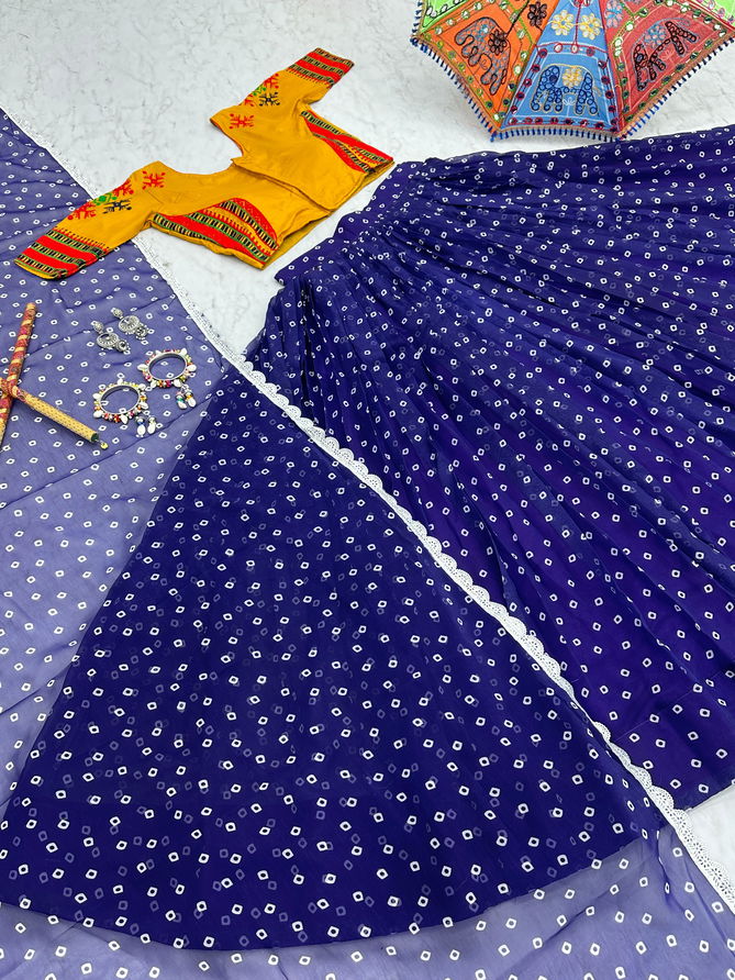 Pc N20 Blue Gamathi Work Cotton Navaratri Lehenga Choli Wholesale Price In Surat	